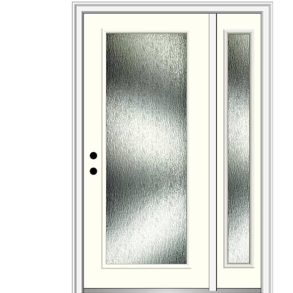 MMI Door 48 in. x 80 in. Right-Hand Inswing Rain Glass Alabaster Fiberglass Prehung Front Door on 4-9/16 in. Frame