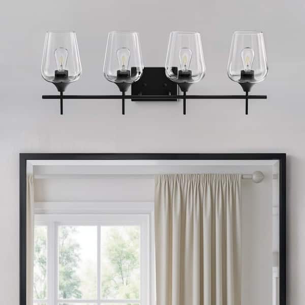 Merra 4-Light Matt Black Vanity Light Bathroom with Clear Glass Shades