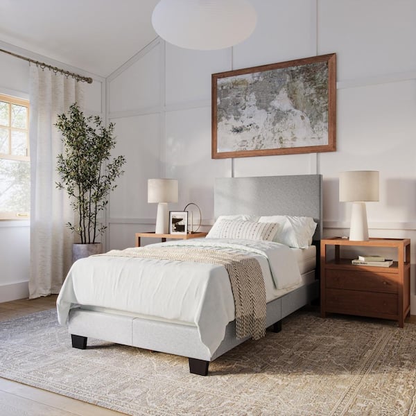 CorLiving Celeste Light Gray Upholstered Wood Single/Twin Panel Bed Frame