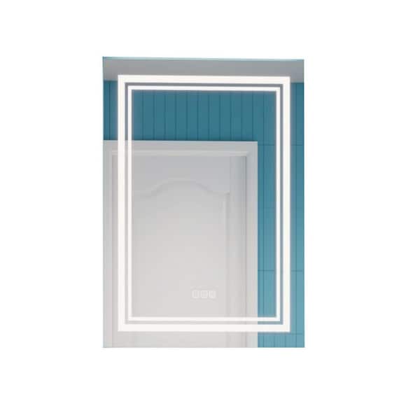 IDEAGLE 40 in. H x 32 in. W Rectangular Frameless Dimmable, Defog, HD Reflected Wall Mounted Bathroom Vanity Mirror in Silver