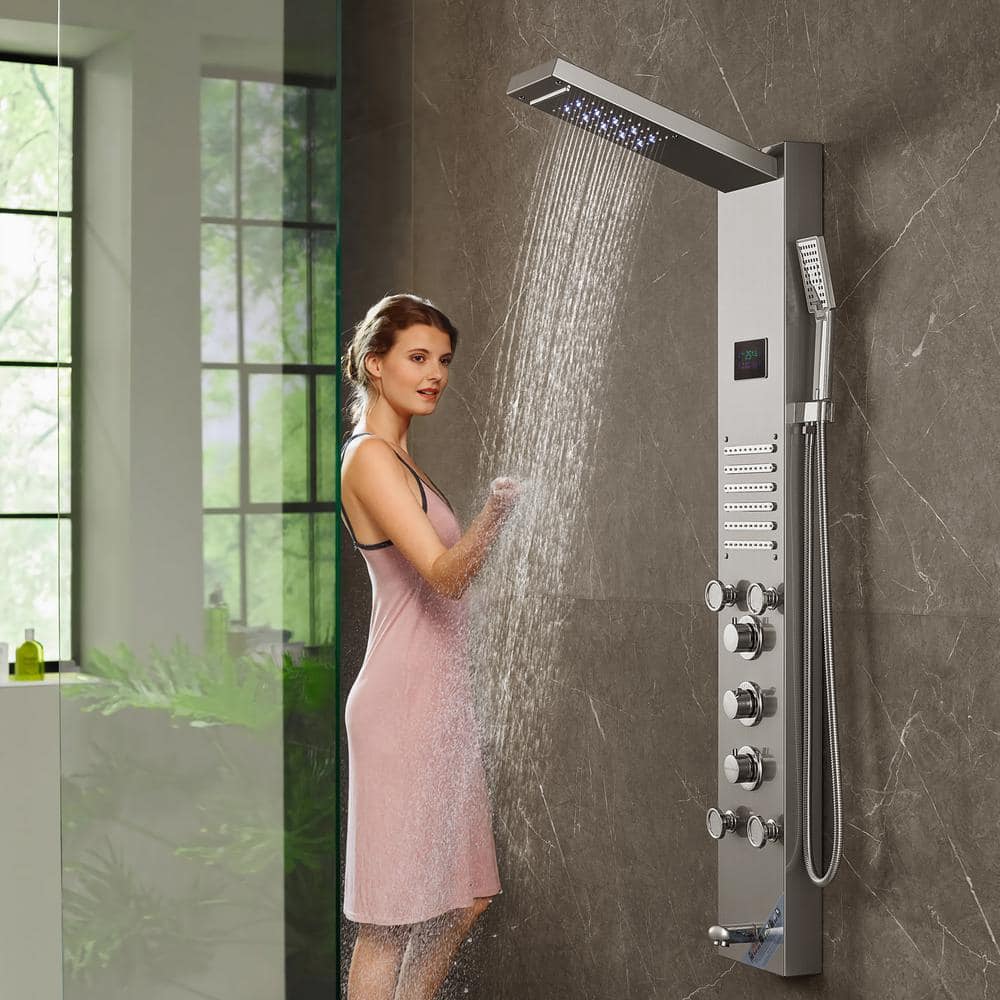 53'' Stainless Steel Shower Panel with LED Display and Massage Jets