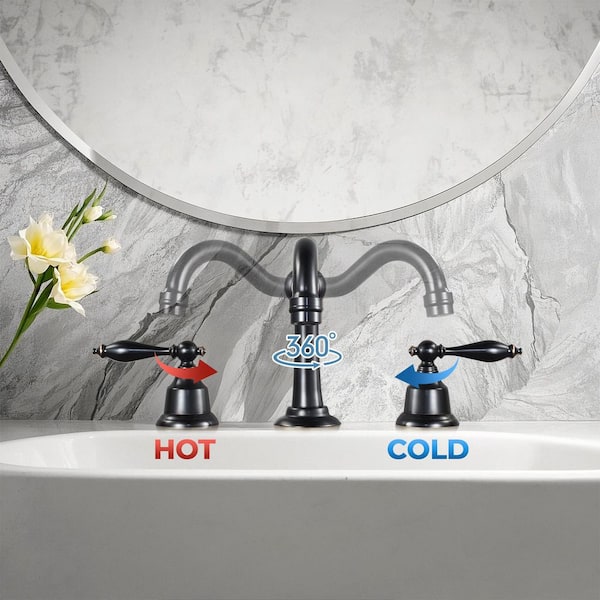 Double Handles 8 in. Widespread Bathroom Faucet 3-Hole Sink Faucet with Pop-Up Drain in Oil Rubbed Bronze