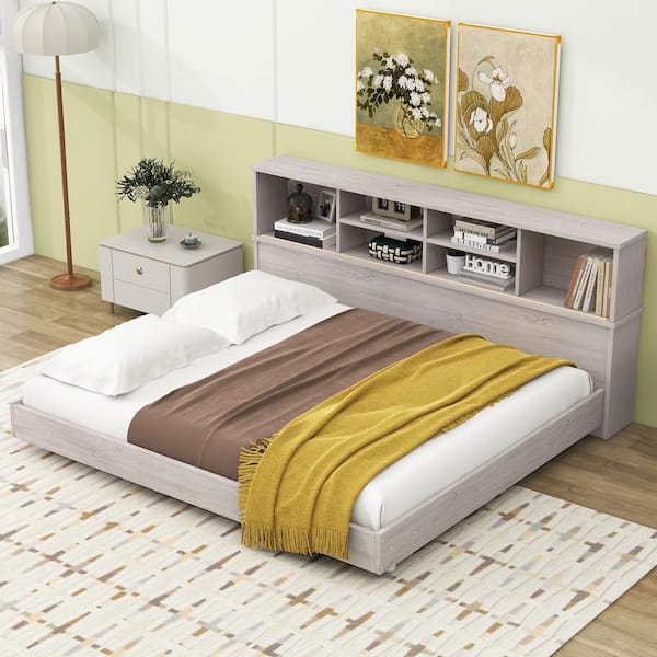 Harper & Bright Designs White Oak Wood Frame Full Size Daybed with 2 Cabinets 4 Storage Compartments