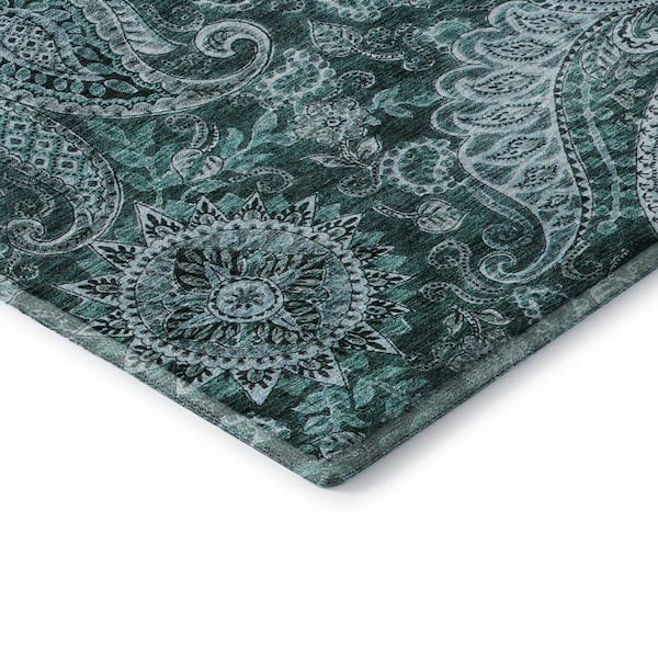 Mayfield Premium Machine Washable Abstract AMF1078 Teal 9 ft. x 12 ft. Area Rug