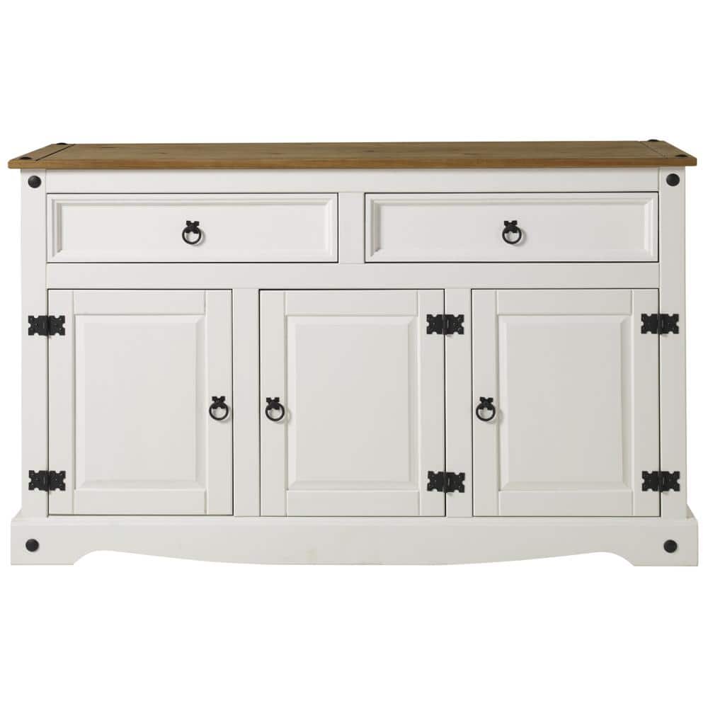 Corona Snow Rustic Pine Buffet Sideboard with Honey Pine Top