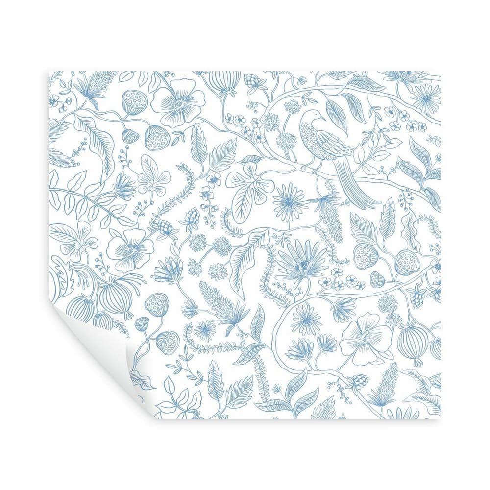 Blue and Cream Floral Botanical Peel and Stick Wallpaper Roll