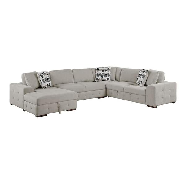 Laconia 143 in. Round Arm 4-Piece Sectional Sofa with Left Chaise in Taupe