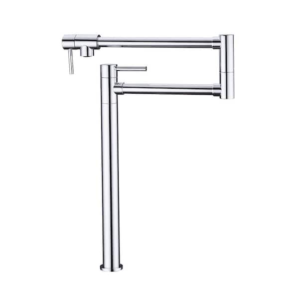 Wall Mounted Pot Filler with Dual Handle and Foldable Swing Arm in Brushed Chrome