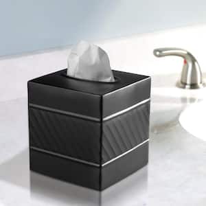 Handcrafted Wave Pattern Metal Tissue Box Cover in Black