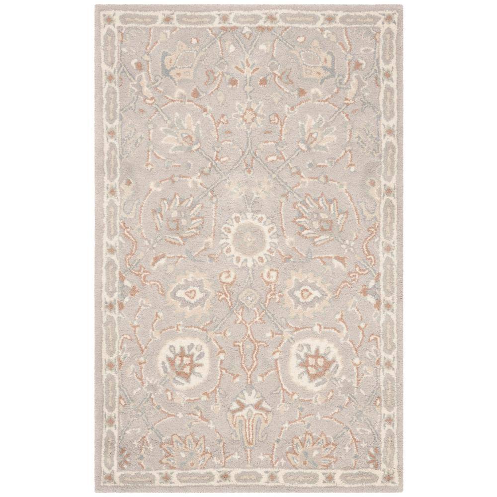 Silver and Ivory Hand-Tufted Wool Area Rug, 3' x 5'
