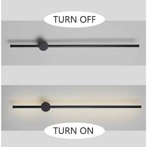 34.7 in.W 1-Light Black Minimalist LED Wall Sconce Strip Wall Light Plug-in Bathroom Lighting with Switch (2-pack)