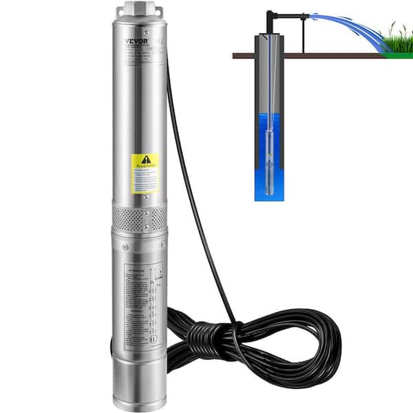 Deep Well Submersible Pump, 3HP/2200W 230V/60Hz, 37GPM Flow 640 ft. Head, with 33 ft. Electric Cord, 4 in. Water Pumps