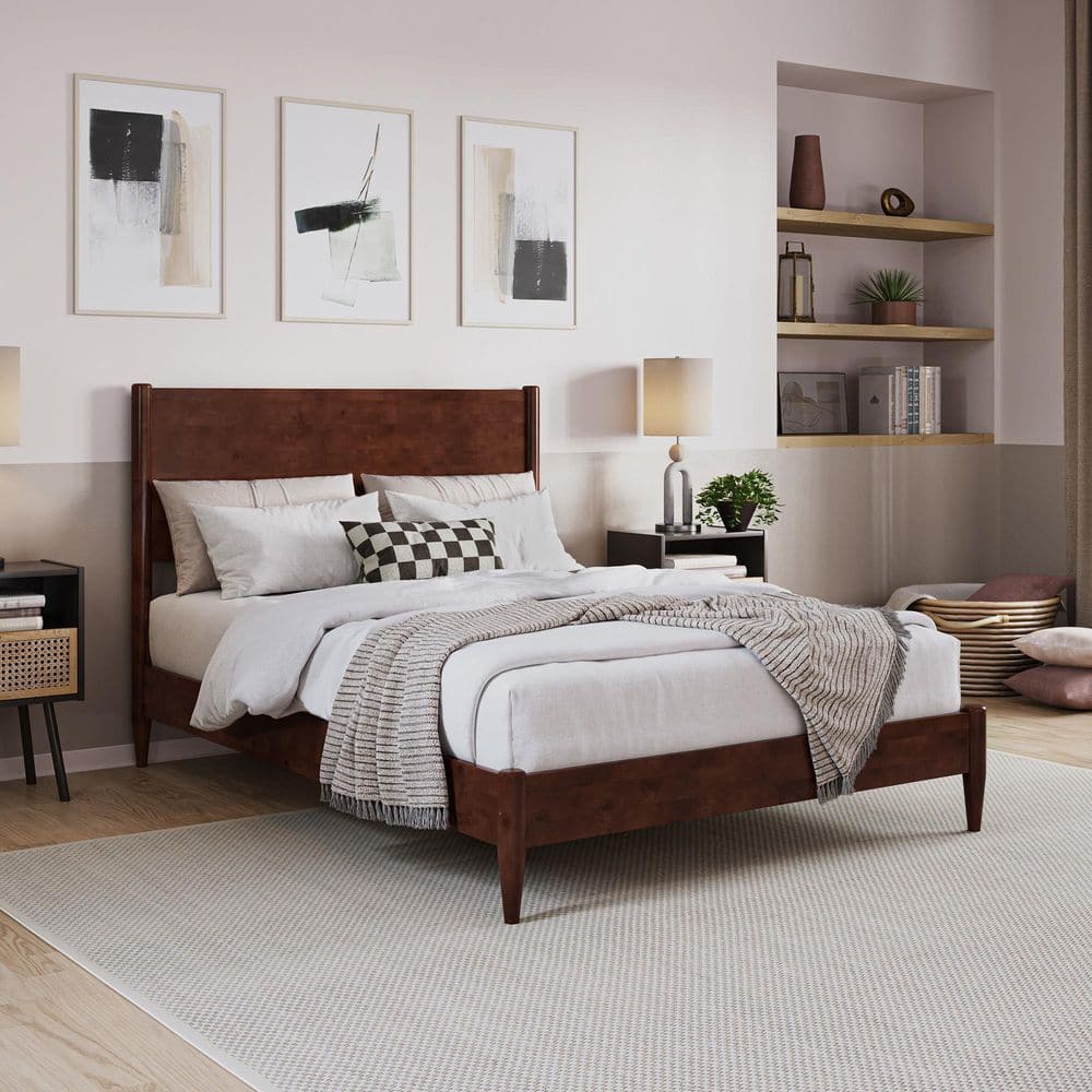 Pasadena Walnut Brown Solid Wood Frame Full Low Profile Platform Bed price history on PriceWatchPro