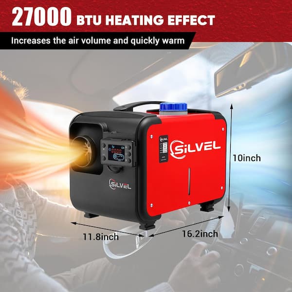 SILVEL Diesel Heater 27297 BTU Diesel Air Heater Kerosene Parking Heating with Muffler and LED Switch for Car