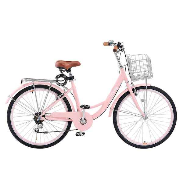 Cruiser Bike, 7-Speed, 26-in. Pink Beach Cruiser Bike with Large Capacity Basket and Rear Rack, Secure and Sturdy Bike