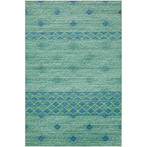 Yuma Green 3 ft. x 5 ft. Geometric Indoor/Outdoor Washable Area Rug