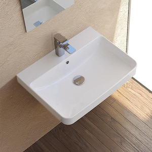 Noura Ceramic Rectangular WallMounted or Vessel Pedestal Sink in White