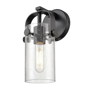 Pilaster II Cylinder 4.5 in. 1-Light Matte Black Wall Sconce with Glass Shade