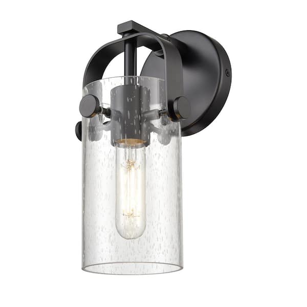 Innovations Pilaster II Cylinder 4.5 in. 1-Light Matte Black Wall Sconce with Glass Shade