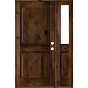 50 in. x 80 in. knotty alder Left-Hand/Inswing Clear Glass Provincial Stain Square Top Wood Prehung Front Door w/RHSL