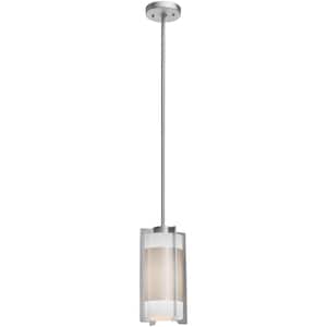 Iron 1-Light Brushed Steel Shaded Pendant Light with Glass Shade