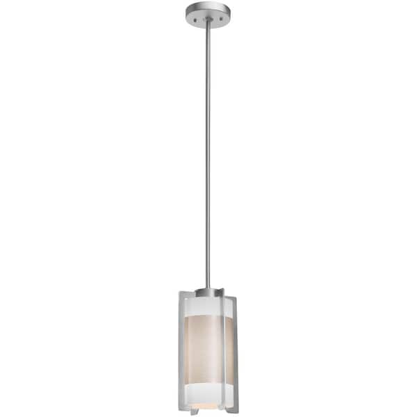 Access Lighting Iron 1-Light Brushed Steel Shaded Pendant Light with Glass Shade