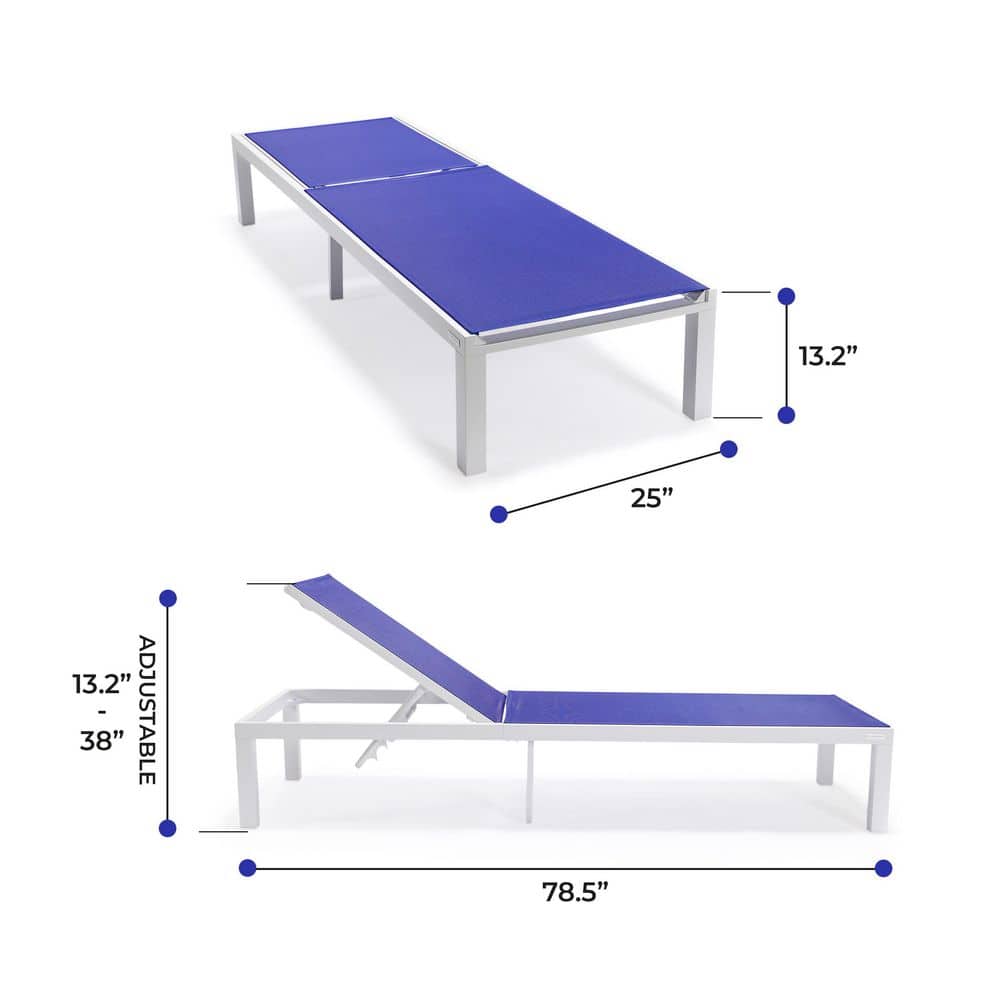 Navy Blue Aluminum Outdoor Chaise Lounge with Adjustable Backrest