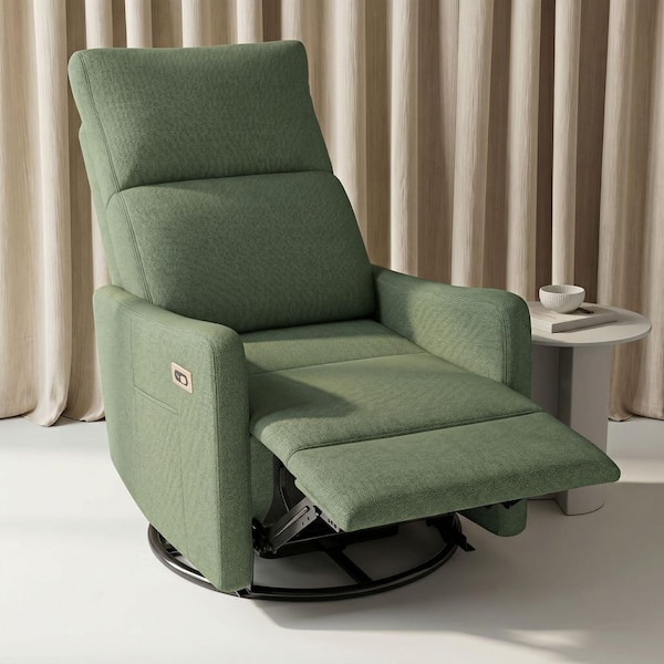 Dark Green Velvet Upholstered 270° Power Rocking Swivel Recliner Chair with Side Pockets, Padded Seat, High Backrest