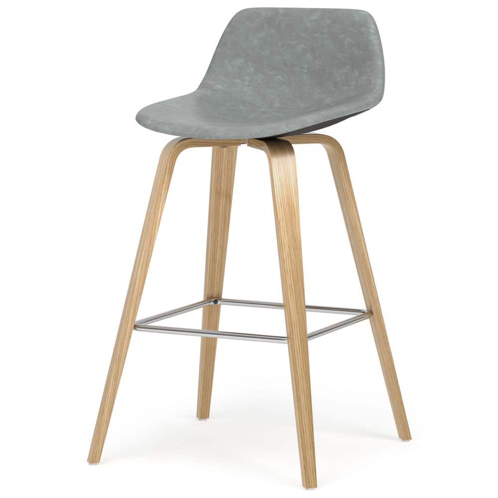 Stone Grey Leather and Wood Counter Height Stool Set