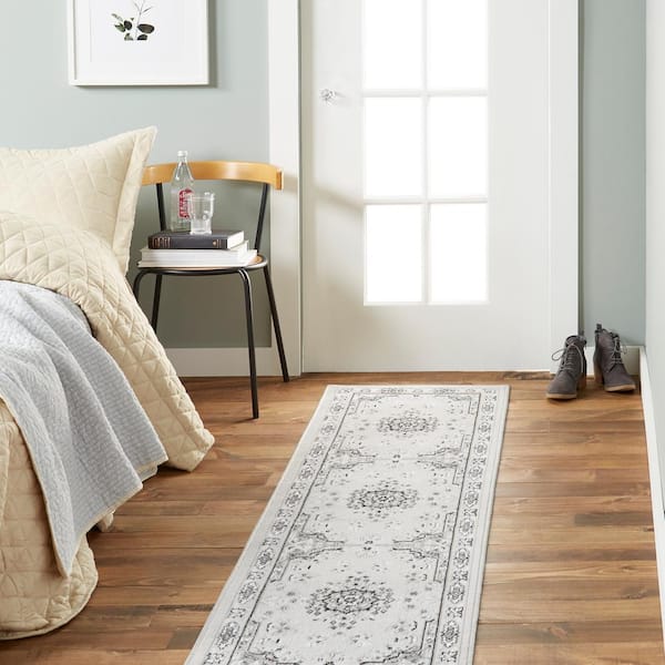 Premium Grey/Ivory 2 ft. x 7 ft. Medallion Runner Rug