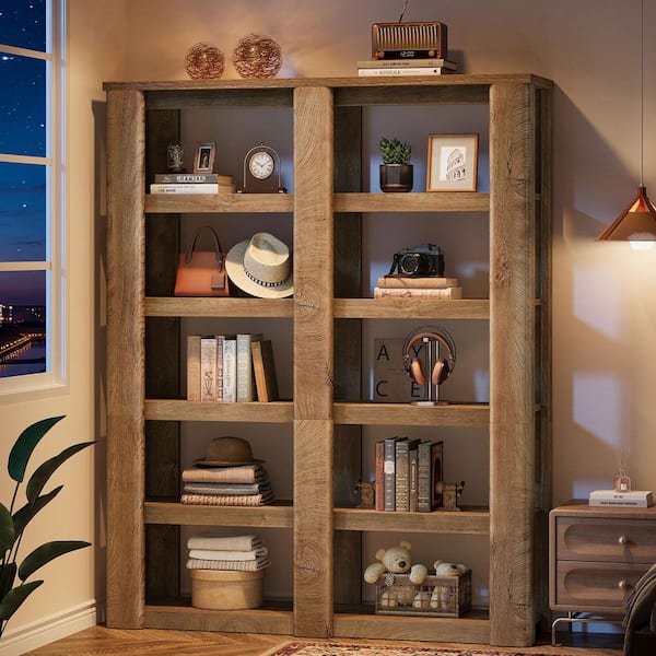 71 in. Tall Rustic Brown Wood 6-Shelf Bookcase with Storage Shelves, Farmhouse Freestanding Bookshelf for Home Office