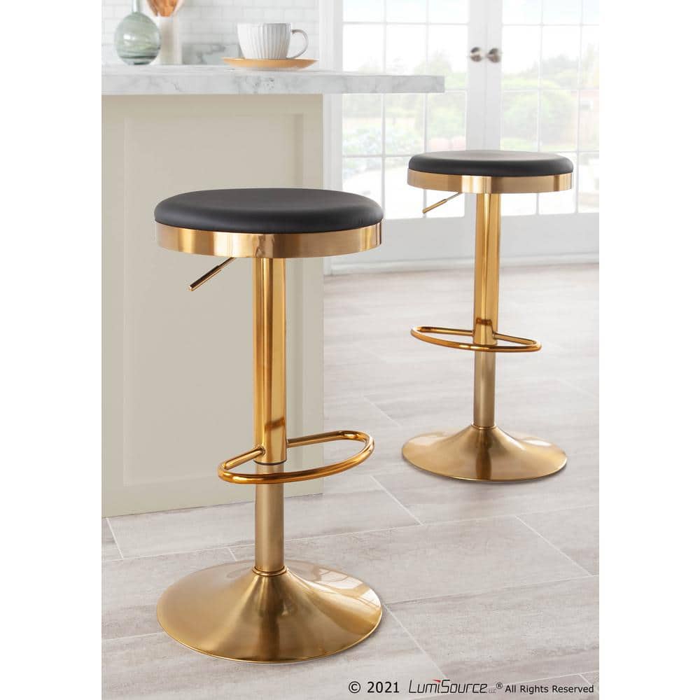 Set of 2 Black Faux Leather Adjustable Swivel Barstools