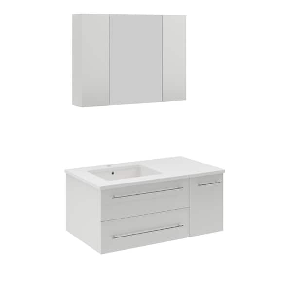 Fresca Lucera 36 in. Single Sink Wall Mount White Bath Vanity with White Quartz Top, Undermount Left Sink and Medicine Cabinet