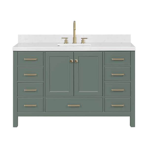 Cambridge 54 in. Single Sink Freestanding Bathroom Vanity in Vintage Sage Green with Carrara White Quartz Top