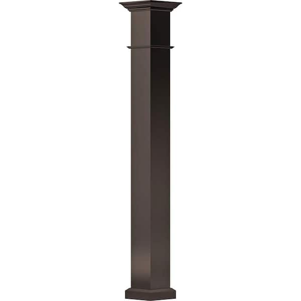 AFCO 8' x 5-1/2" Endura-Aluminum Wellington Style Column, Square Shaft (Post Wrap Installation), Non-Tapered, Textured Brown