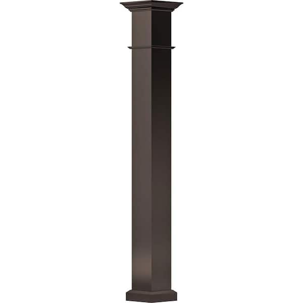 AFCO 9' x 7-1/4" Endura-Aluminum Wellington Column, Square Shaft (Load-Bearing 20,000 lbs), Non-Tapered, Textured Brown