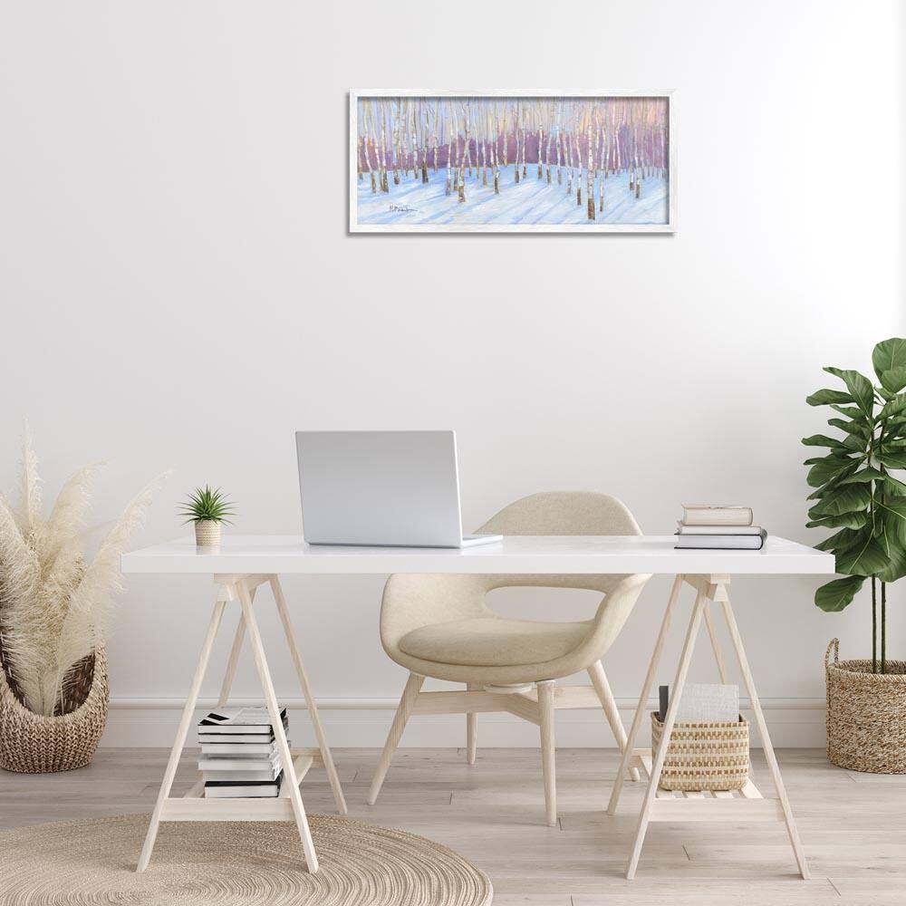 Niveous Birch Tree Grove by Paul Brent White Framed Nature Giclee Art Print 13 in. x 30 in.