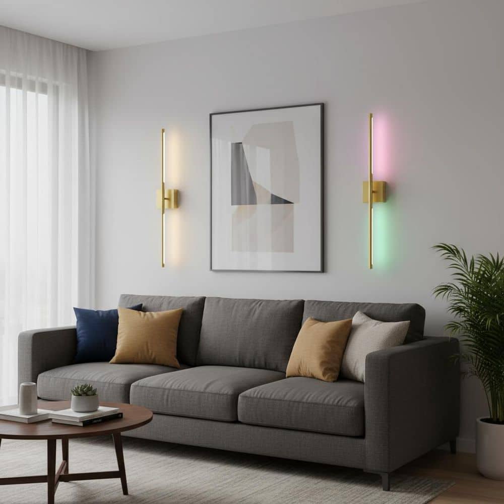 28 in. 2-Light Gold Wall Sconces Set, Wireless 3CCT-RGB LED Wall Lights for Bedroom, Living Room, Hotel, 2-Pack price history on PriceWatchPro