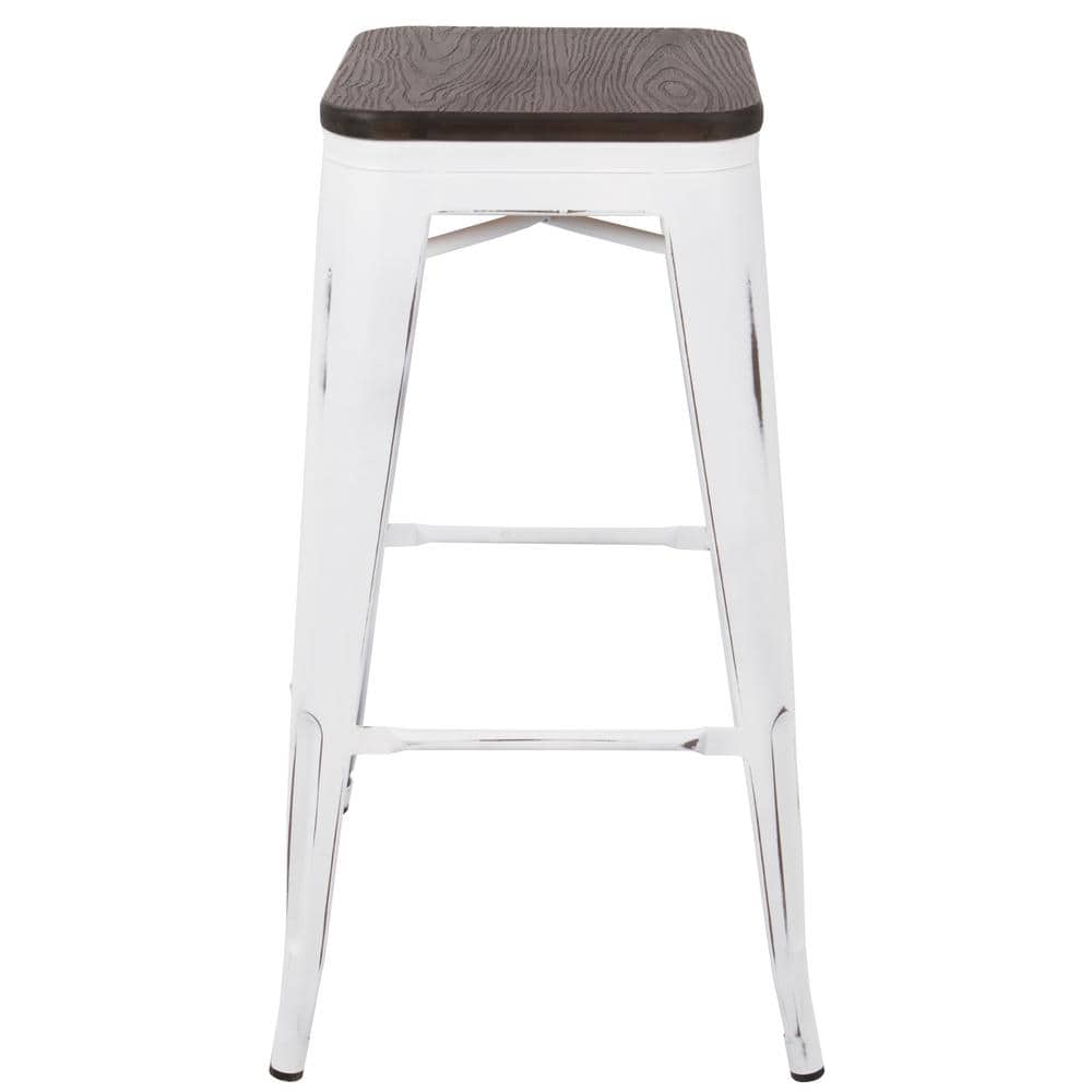 Vintage White & Espresso Industrial 30" Backless Stool with Footrest