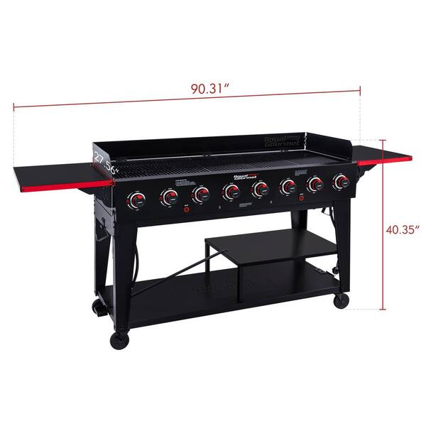 Royal Gourmet GB8003 8-Burner Event Propane Gas Grill with 2 Folding Side Tables in Black - 2