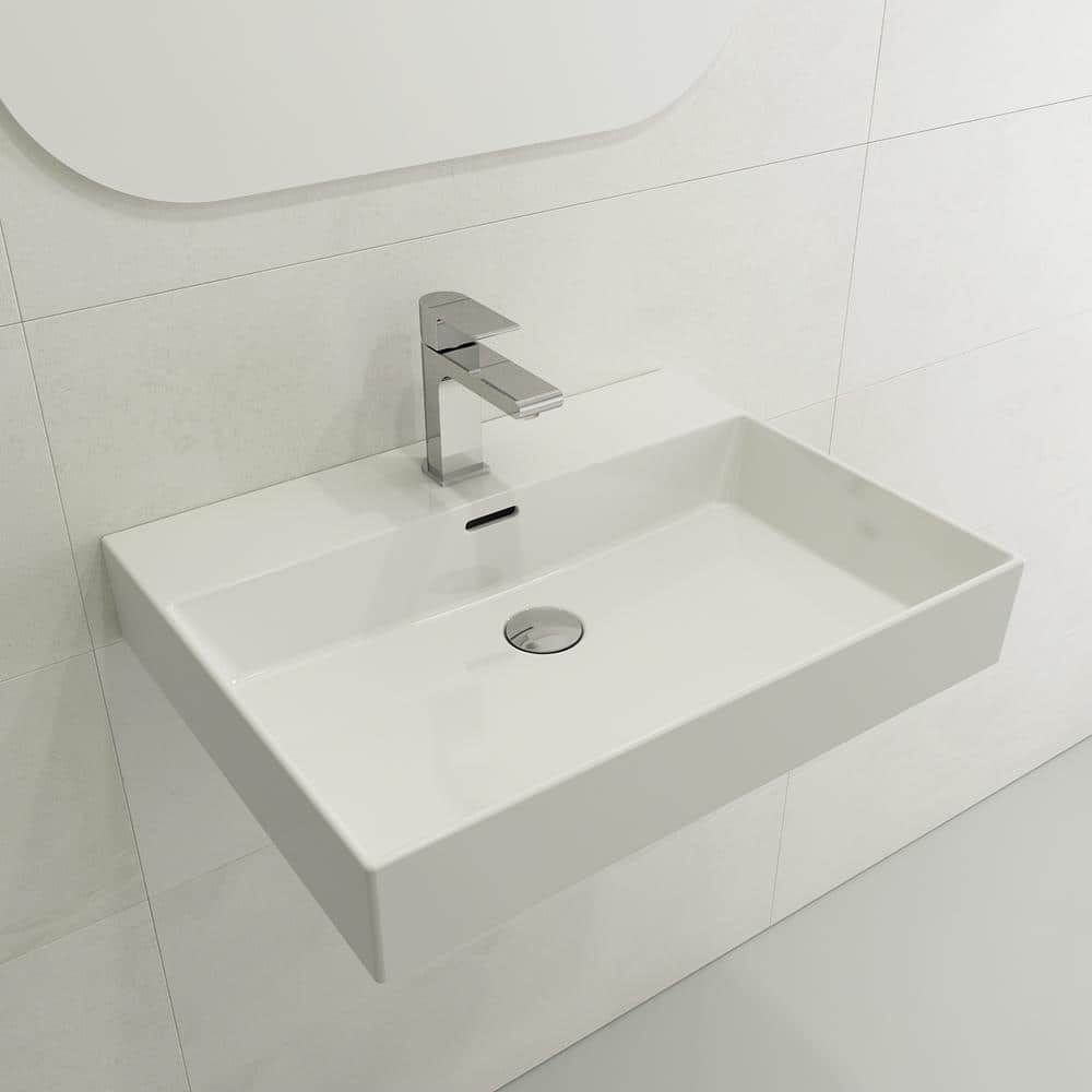 Milano Wall-Mounted White Fireclay Bathroom Sink 24 in. 1-Hole with Overflow price history on PriceWatchPro