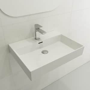 Milano Wall-Mounted White Fireclay Bathroom Sink 24 in. 1-Hole with Overflow