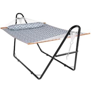 10 ft. Quilted 2-Person Hammock Bed with Stand, up to 475-Capacity, Pillow Included, Gray Pattern