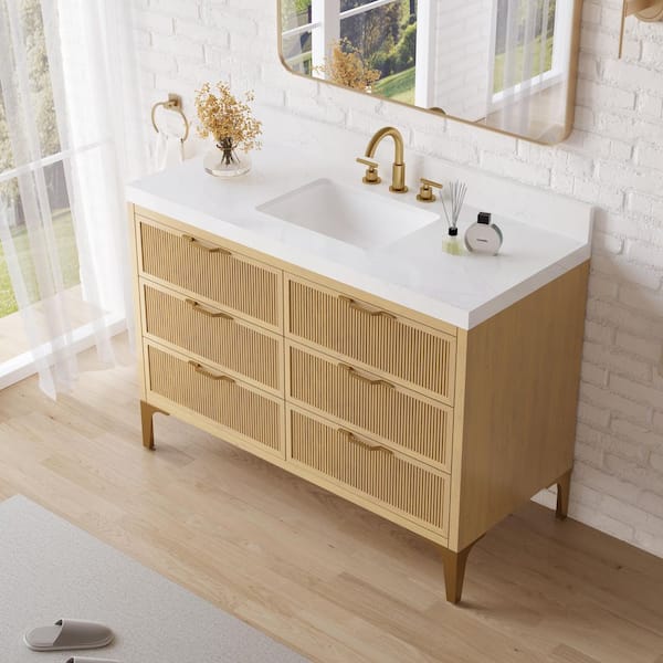 FORCLOVER Solid Wood Bathroom Vanity 48 in. Freestanding Single Sink ...