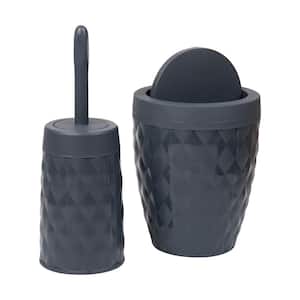 Basket 2.1 Gal. Gray Round Wastepaper Basket with Swivel Lid and Toilet Brush Set, Bathroom (2-Piece Set)