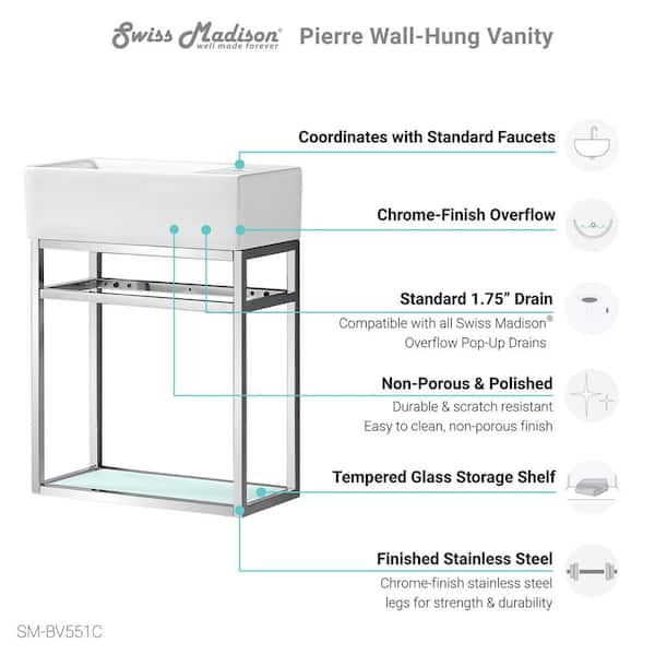 Pierre 18.9 in. W x 20 in. H Vanity in Chrome with Ceramic Vanity Top in White with White Basin