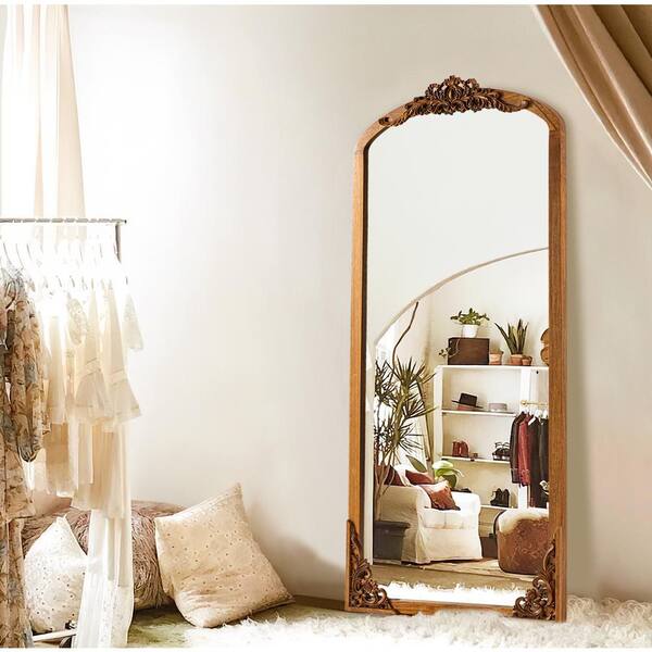 Lirago 21 in. W x 64 in. H Carved Wooden Full Length Mirror in Gold HD TJS122