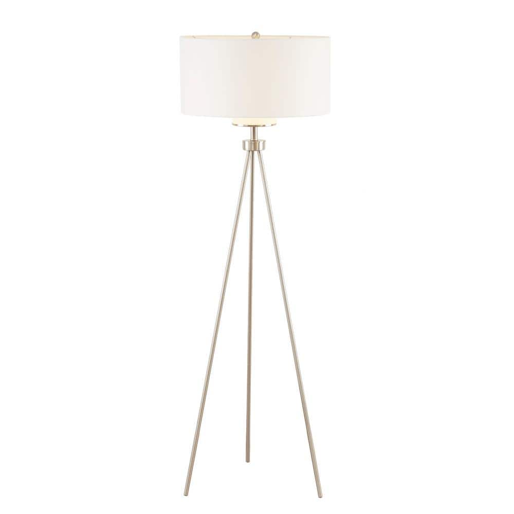 Silver Pacific Tripod Metal Floor Lamp with Grey Glass Shade