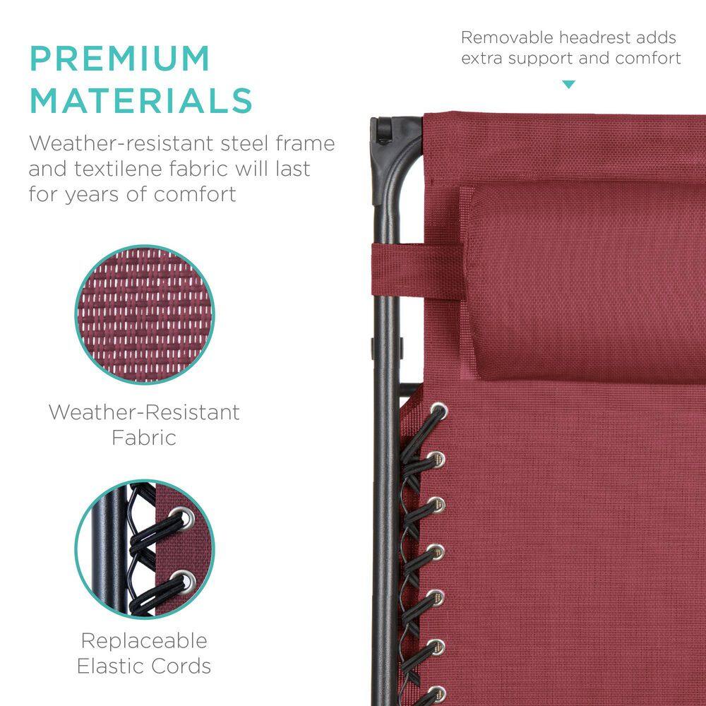Burgundy Folding Zero Gravity Recliner with Canopy and Tray