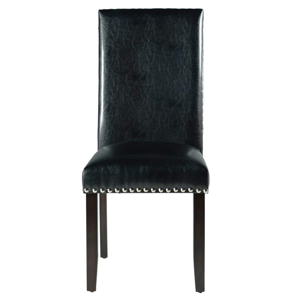 Ebony Black Metal Parsons Side Chair with Nailhead Trim